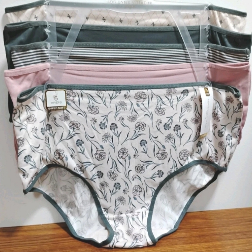Adrienne Vittadini Floral & Solid Cotton Bikini Panty Set in Pink, White & Gray
